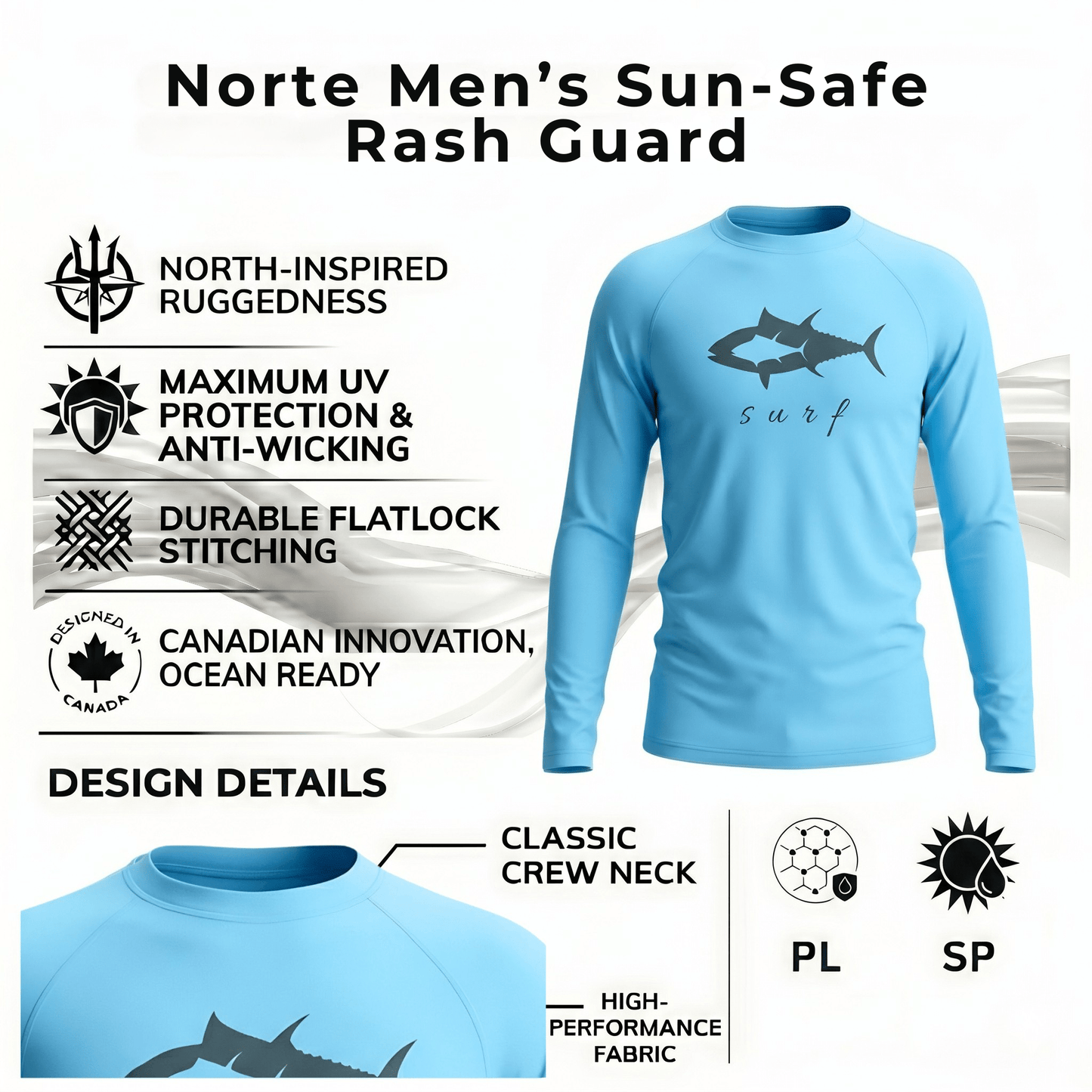 Men's Long Sleeve Performance Fishing Shirt UPF Sun Protection Sky Blue – Norte Outdoors - NORTE