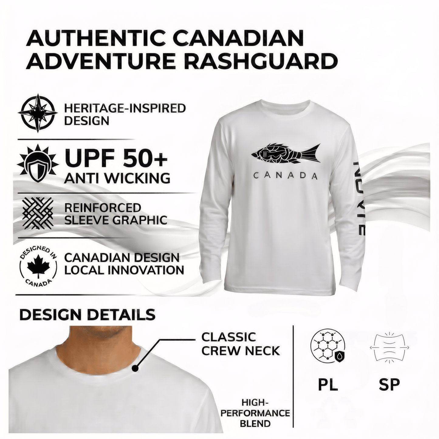 UPF 50+ Men's Long Sleeve Fishing Rash Guard – Sun Protection Canada Series Shirt – Norte Outdoors - NORTE
