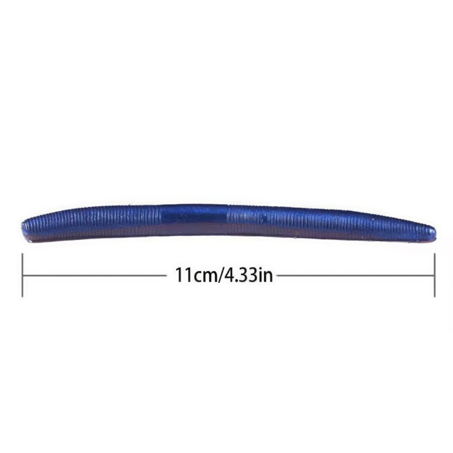 Technical measurement view of a Norte soft plastic stick bait showing a length of 11cm or 4.33 inches.