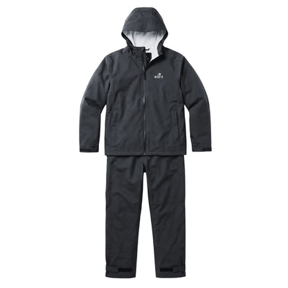 Norte All-Weather Waterproof Rain Suit in Black featuring a 0.4 mm PU knitted jacket and matching pants for professional fishing and camping.
