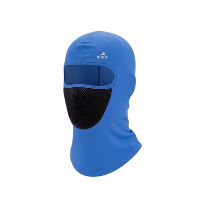 Norte Performance Balaclava in Coastal Blue with breathable black mesh face panel, lightweight sun protection, and ergonomic neck coverage for fishing.