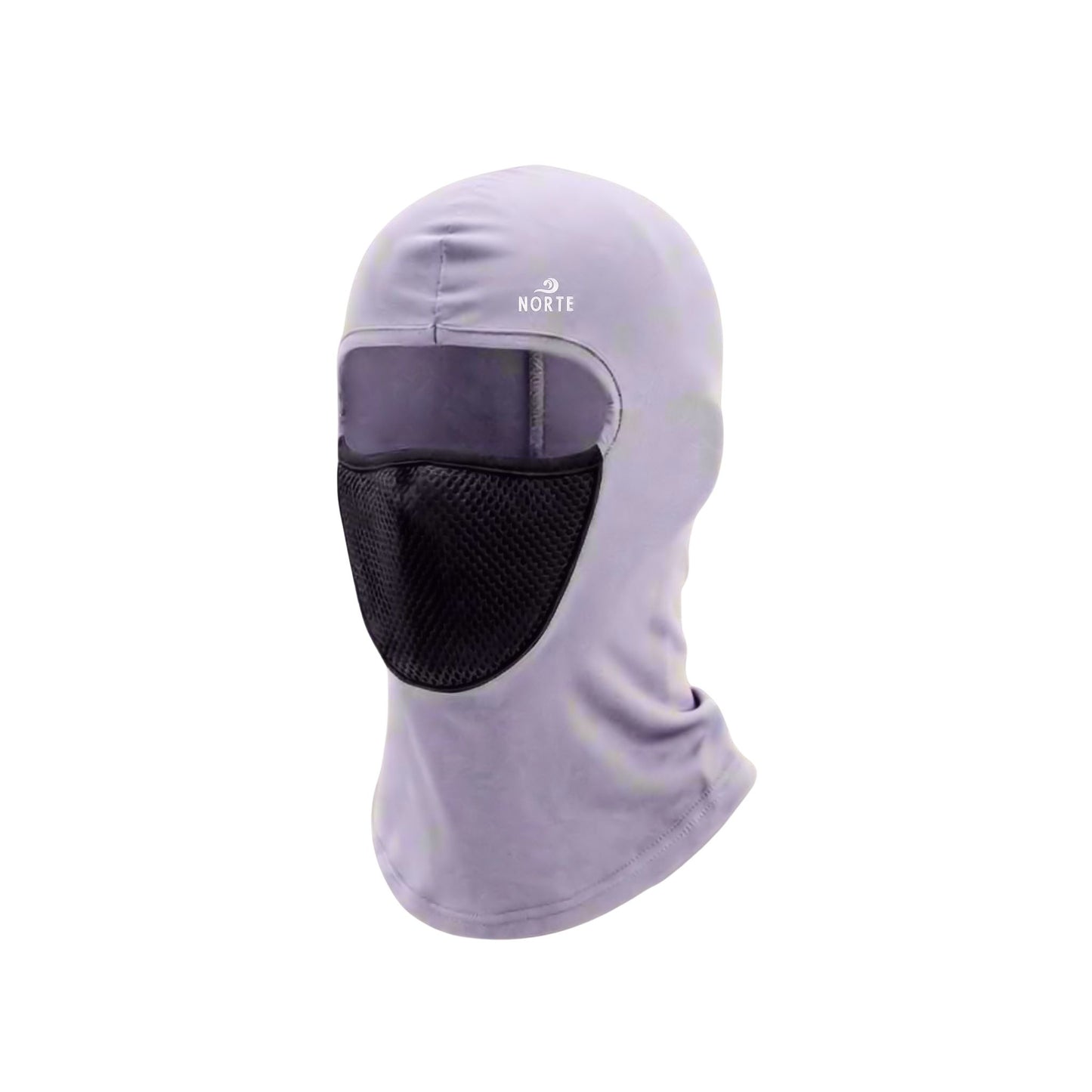 Norte Technical Balaclava in Mist Grey with breathable black mesh face protection, moisture-wicking fabric, and full neck coverage for sun safety.