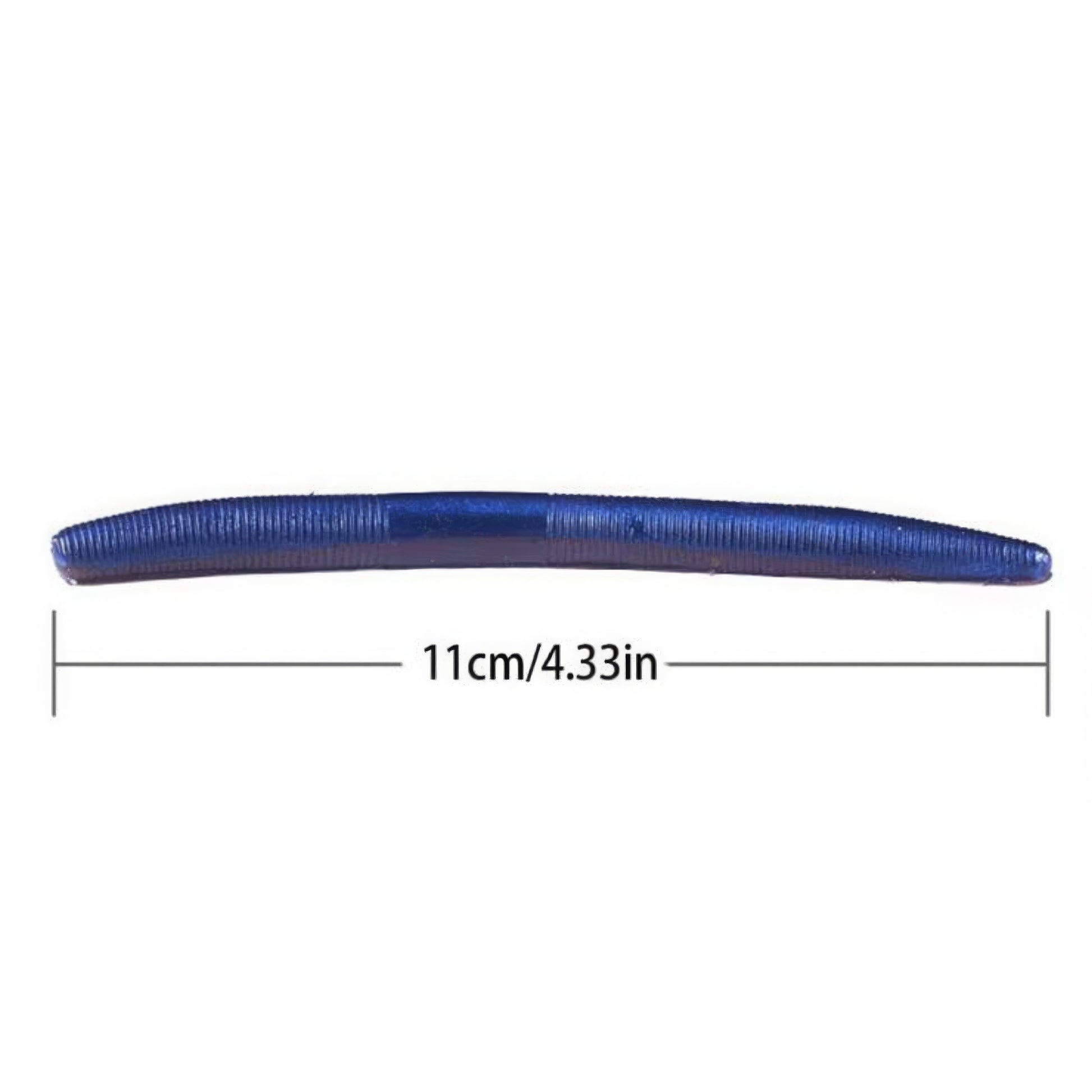 Technical measurement view of a Norte soft plastic stick bait showing a length of 11cm or 4.33 inches.